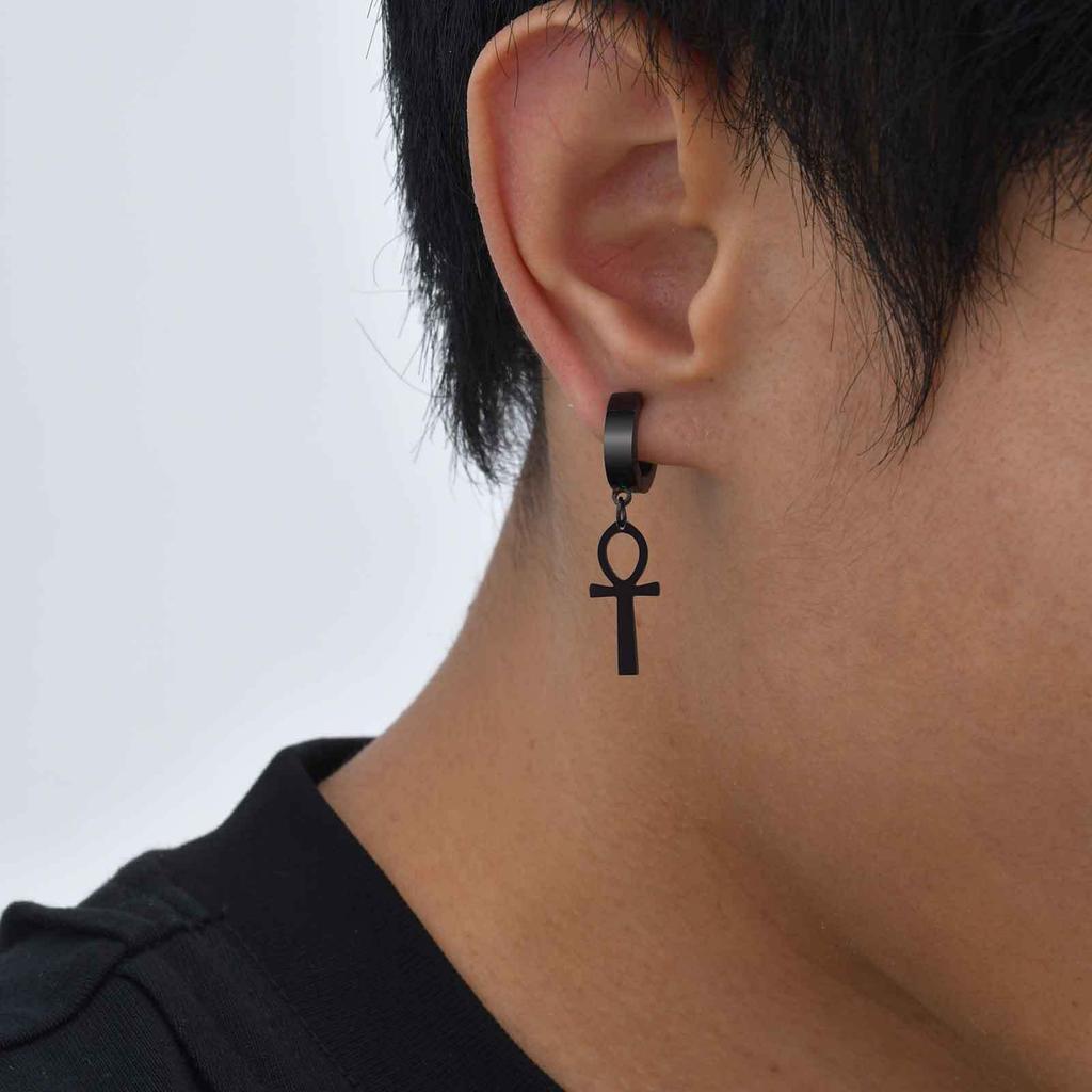 Orecchini a Cerchio Huggies con Croce Ankh per Uomo Donna, Orecchino Piercing Impermeabile in Acciaio Inossidabile, Gioiello Regalo con Croce Egizia