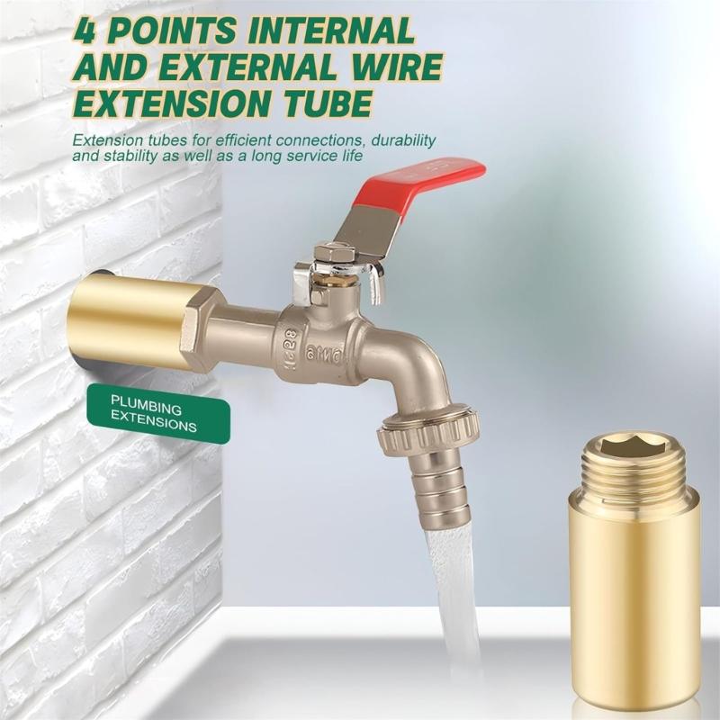 2pcs Brass Tap Extension Thread Fitting 1/2 Inch 40mm Brass Tap Extension Simple to Use for Plumbing & Heating Systems