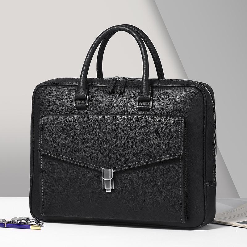 Men's Genuine Leather Water-Resistant Briefcase: High-End, Large-Capacity Commuter Bag