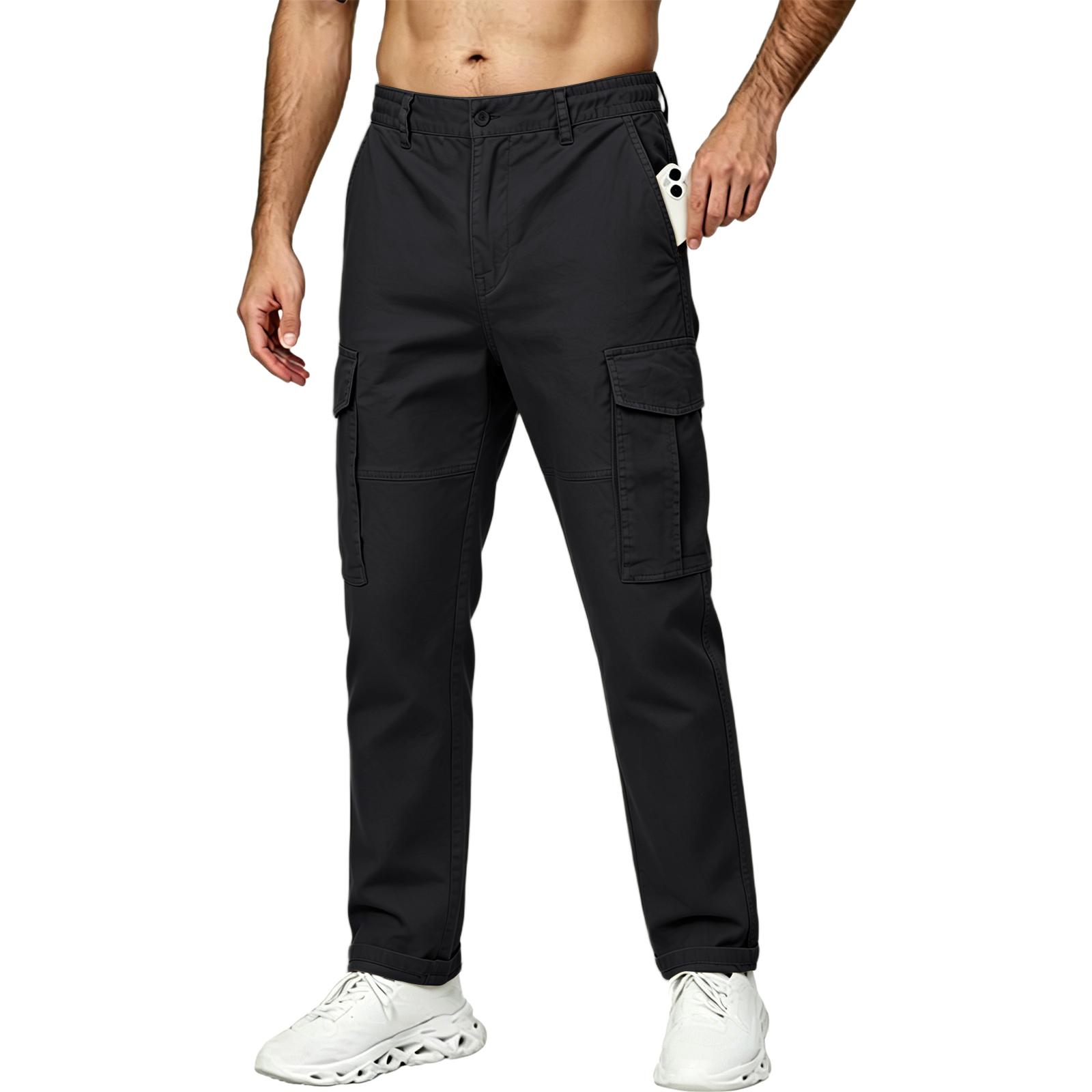 Men s Summer Casual Cargo Pants with Multiple Pockets - Lightweight Cotton, Relaxed Fit XXL чёрный