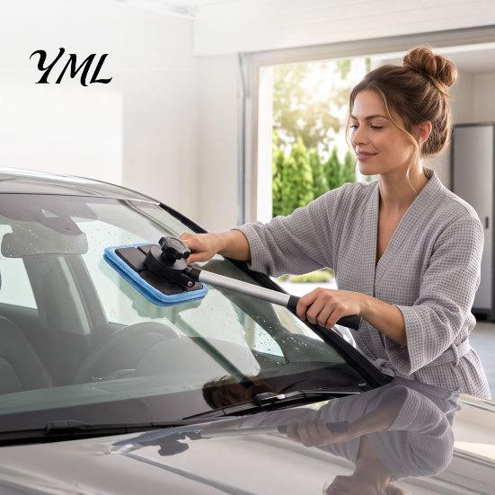 Portable Car Detailing Cleaning Kit Magnetic Windshield Kit, Double-Sided Glass Cleaner with Microfiber Cloth Pads Long Telescopic Handle, Reusable