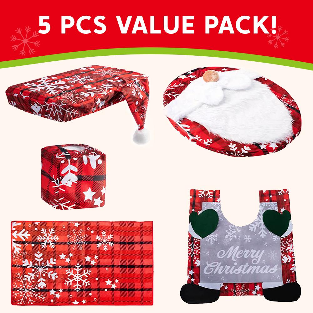 Pieces Christmas Theme Bathroom Decoration Set With Seat Cover Rugs Tank Toilet Paper Box Santa Towel JOYFY 5 and Kid Friendly Entertaining Fun Play