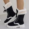 Women Winter Platform Faux Fur Ankle Boots Women Mid-Calf Lace-Up Thicken Plush  Warm Snow Boots Thickened Cotton Women Shoes