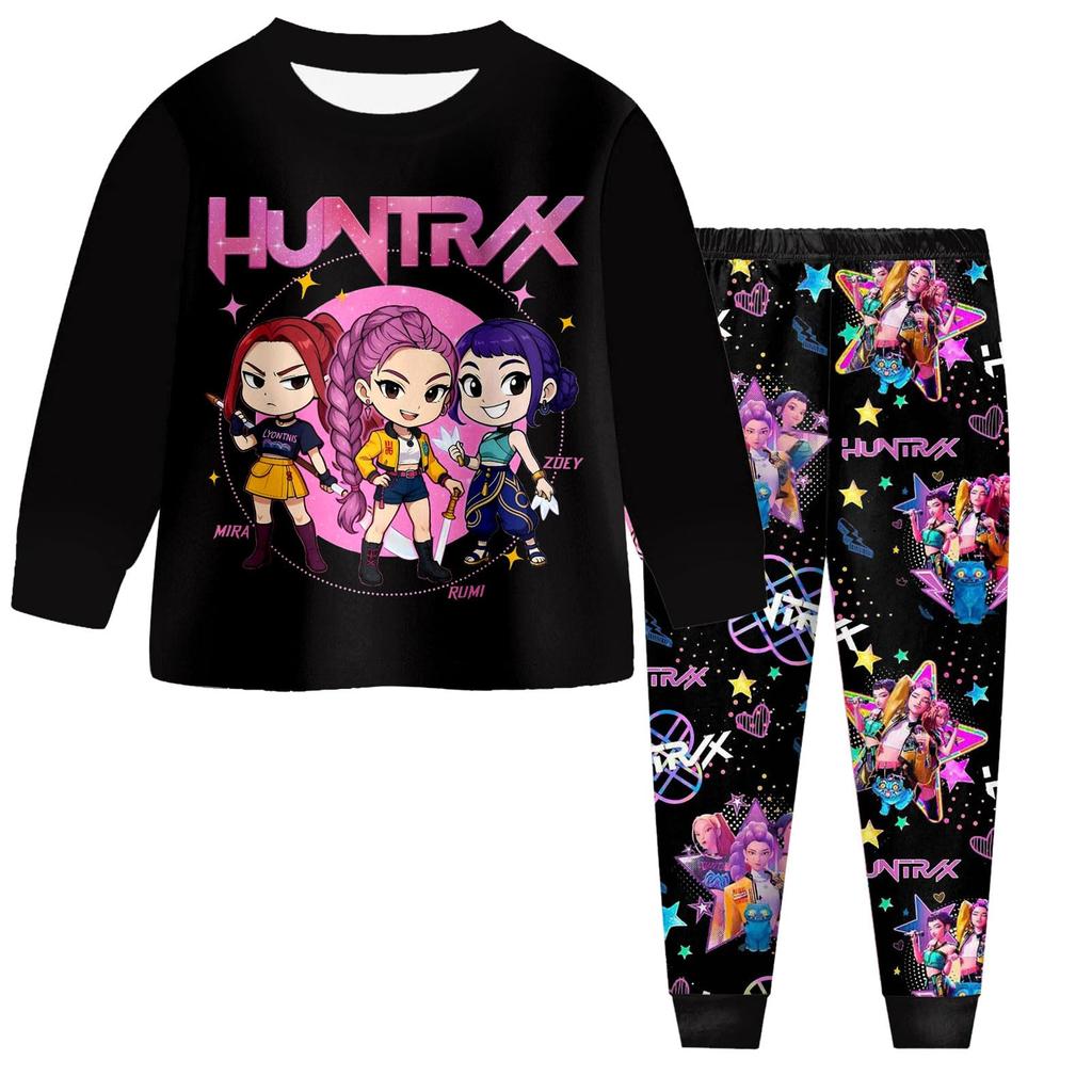 Dětský módní oblek Sukně Kulatý výstřih Top s dlouhým rukávem Kalhoty