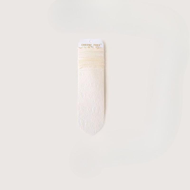 

Женские летние тонкие кружевные носки-гольфы с деревянным краем, дышащая сетка, ажурные 1 pair молочный белый