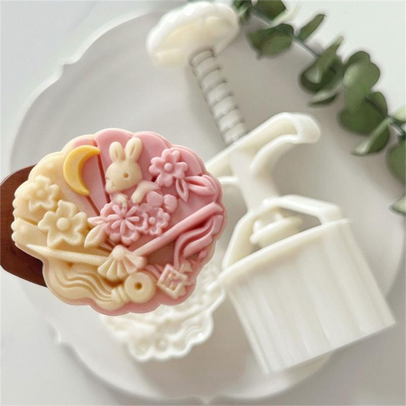 Rabbit Fan Moon Cake Press Molds Cookie Stamp Chinese MidAutumn Moon Cake Maker Decorating Tool for Making Cookie