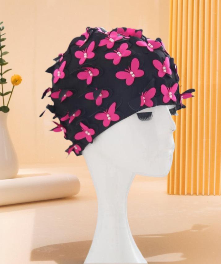 

2023 Women s Handmade Long Hair Swim Cap with Ear Protection, Fashionable Floral Pearl Design, Comfortable & Stylish. розы красного