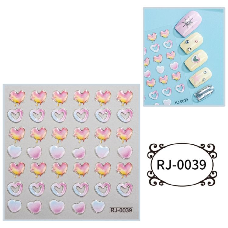 Embossed Cartoon Nail Art Stickers Decals Self-Adhesive Floral Nail Supplies