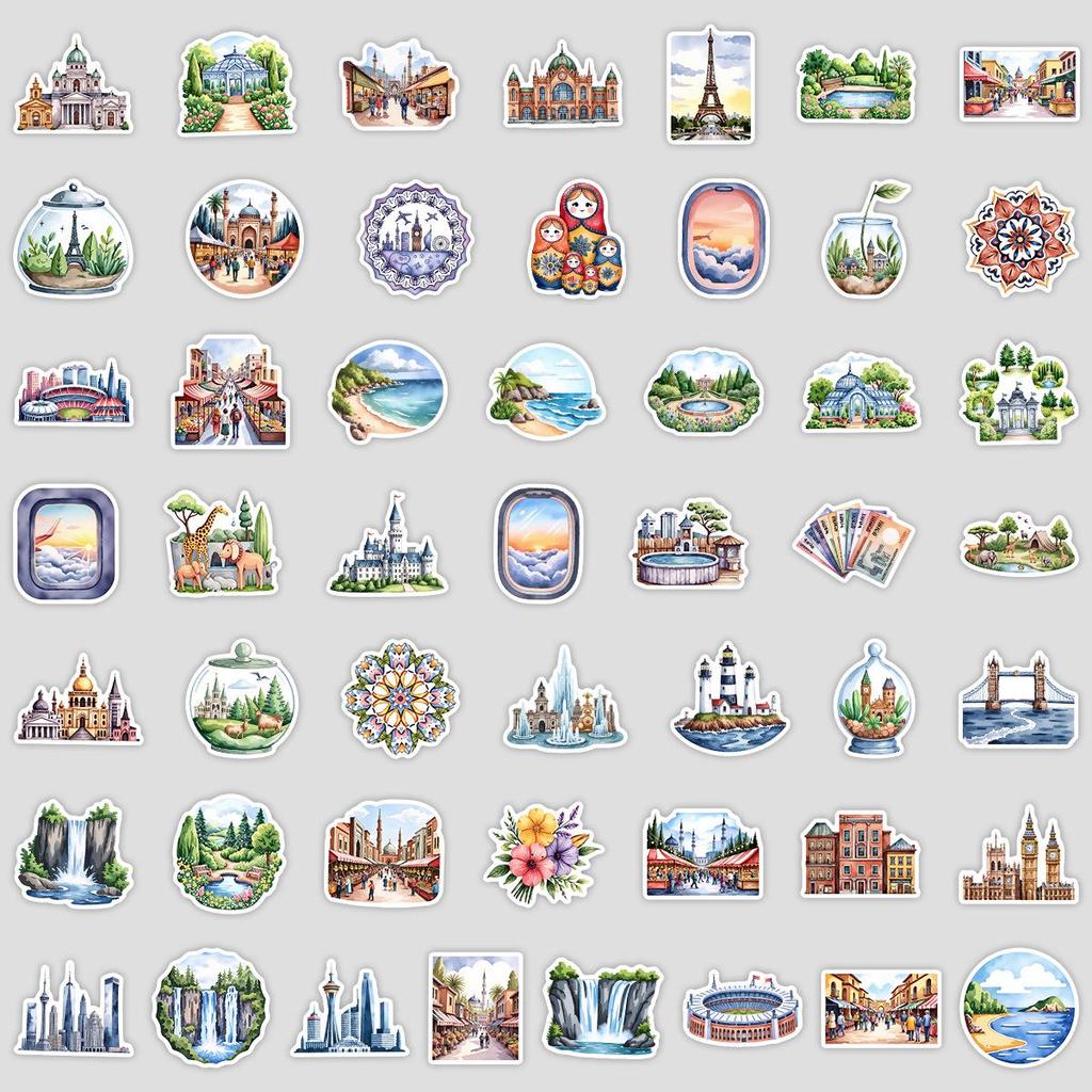 50 Waterproof Decorative Watercolor Doodle Stickers for Water Bottles, Phones, and Computers