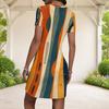 Women Plus Size Round Neck Short Sleeve Blue Pink Geometric Printed Fitted Mini Dress
