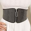 Small Multiple Flat Nail Zipper Waist Seal Waistband With Rivets Belt Black