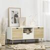 TV Unit Cabinet for TVs up to 50 Inches, TV Stand with Storage Cabinets and Drawer for Living Room and Bedroom, Natural