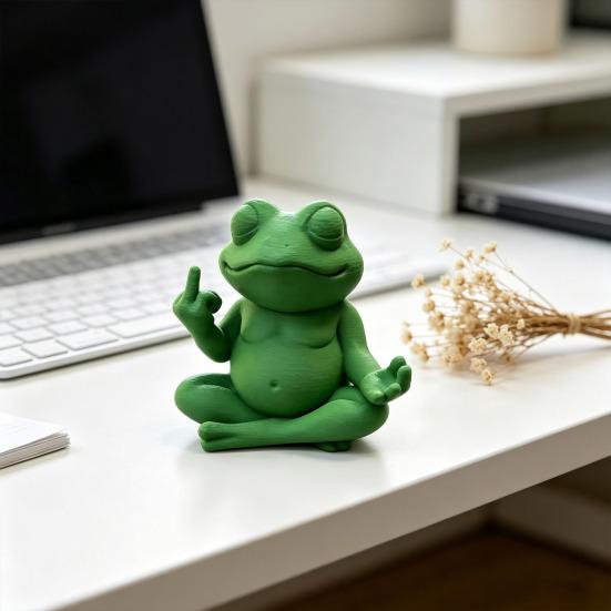 Meditative Frog Figurine Zen Yoga Frog Statue with Middle Finger Gesture Quirky Garden Sculpture for Home Office Desk Decor