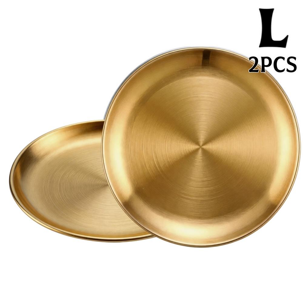 2/4 Stück Edelstahlplatten 4 Größen Runde Geschirr Wiederverwendbares Serviertablett für Pizza Dessert Steak Mehr Haus Picknick BBQ Geschirr