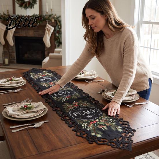 Weihnachts-Esstisch Saisonale Geschenke Rand Vintage mit Hohl-Accessoire Läufer Feiertagsläufer für die Familie