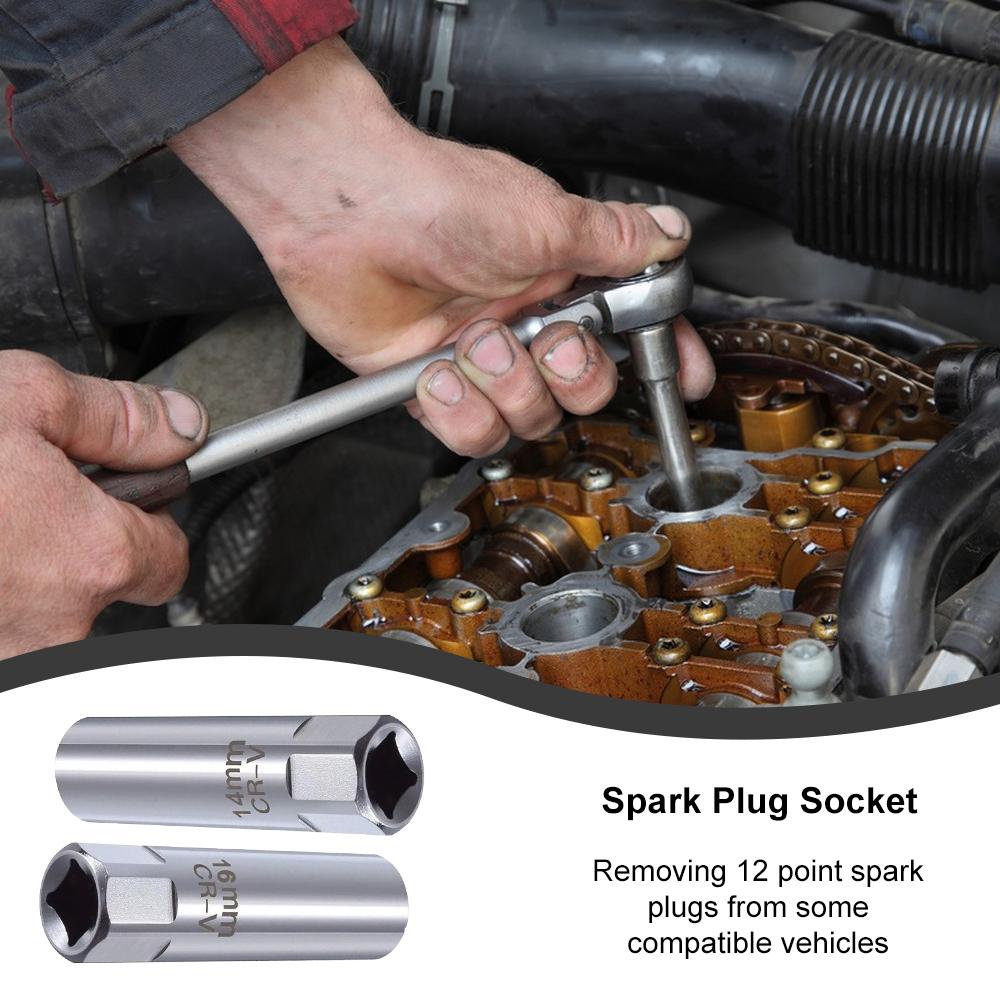 3/8 Inch 12 Point Drive Spark Plug Socket Wrench With Magnetics 14/16mm CR-V Steel Socket Wrench Adapter Car Removal Repair Tool