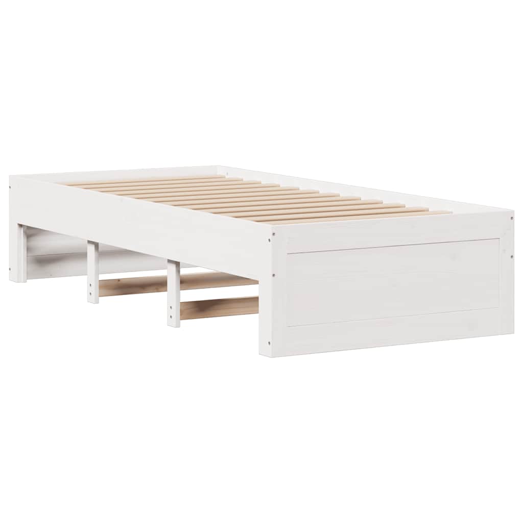 Solid Wood Bed with Shelf Without Mattress White 90 x 200 cm Pine