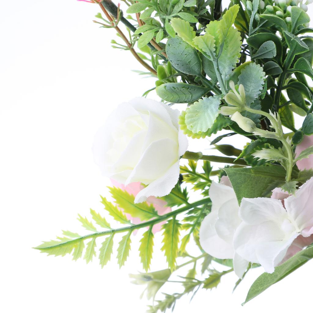 Iron Flower Plant Wall Hanging Wreath Artificial Wreath Silk Fabric Hanging Door Wreath for Living