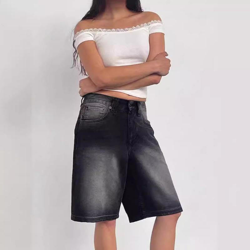 Women's Loose Non Stretch Vintage Denim Midi Pants 7 Pants