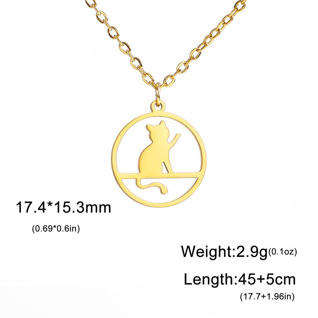 Cazador Walking Cat Kitten Necklace for Women Stainless Steel Round Pendant Animal Chain Necklaces Jewelry 2026 Wholesale New