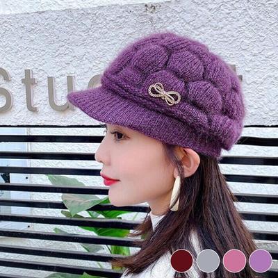 Women's Daily Diamond Pattern Pretty Ribbon Cap Beanie