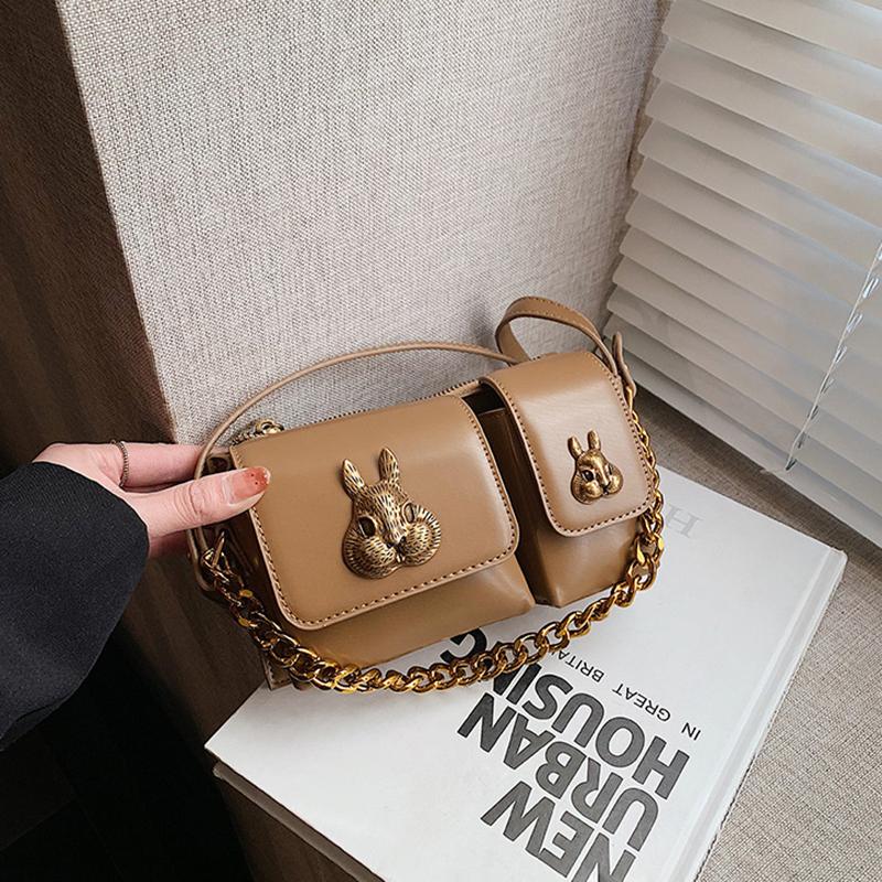 Borsa sottospalla a catena di alta qualità per donna 2024 Nuova moda Coniglio Doppia tasca Borsa da motociclista Monospalla a tracolla