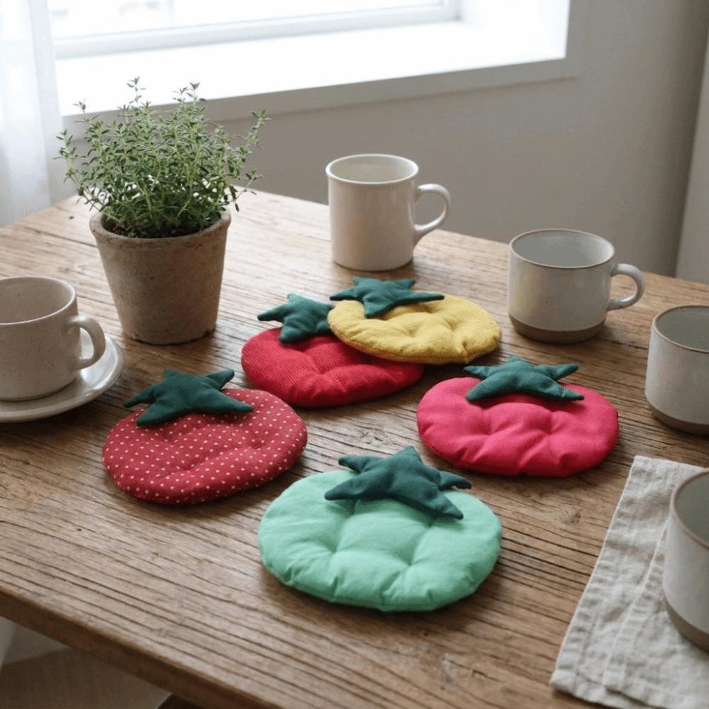 Creative Thick Tomato Shaped Coaster Non-Slip Anti-Scalding Insulation Pad Decorative Kawaii Fabric Coaster Photography Props