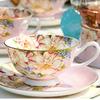 Floral Coffee Cups and Saucers with Spoon, 170ML Gold Trim Porcelain Cup for Cappuccino Latte,Bone China Tea Cups for Party High Tea