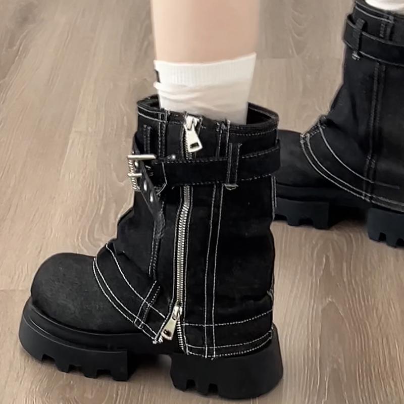Fashion Punk Style Denim Women Mordern Short Boots Fashion Platform Height Increase Ankle Booties Autumn Winter Shoes Zapatos De Mujer