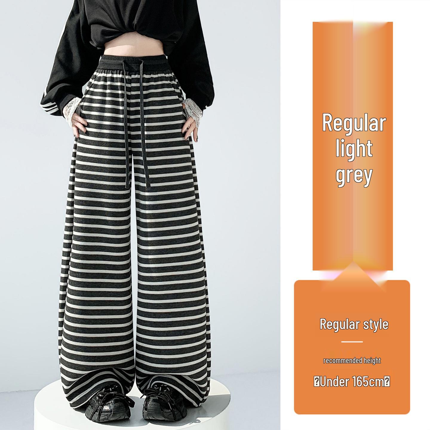 Women s Gray Striped High Waist Wide Leg Pants - Spring/Summer 2026 Fashion Extra Large