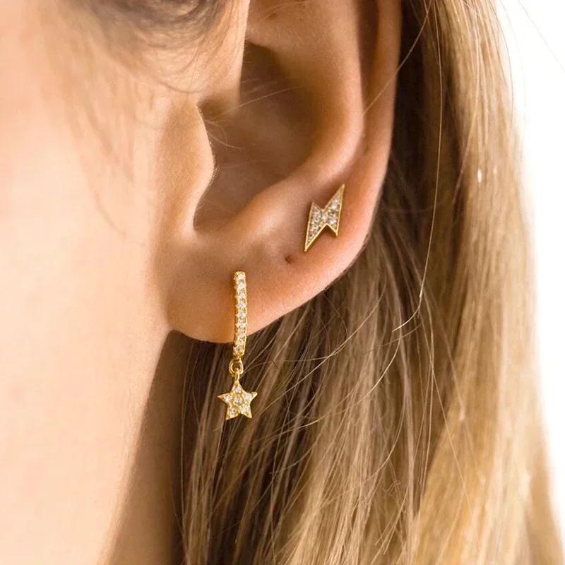 Evil Eye 925 Silver Ear Needle Exquisite Shell Zircon Retro Geometric Pendant Earrings for Women Fashion Party Jewelry