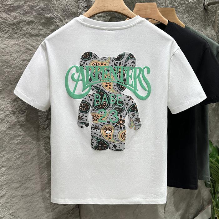 Updated Summer Short-sleeved Mens Printed Combed Cotton T-shirt Versatile Half-sleeved Mens Top T-shirt