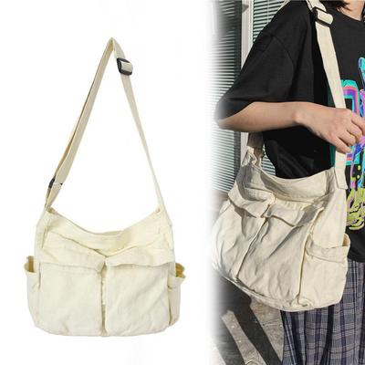 Plátenná taška cez rameno Veľkokapacitná Hobo Crossbody taška s viacerými vreckami Bežné tašky Rameno