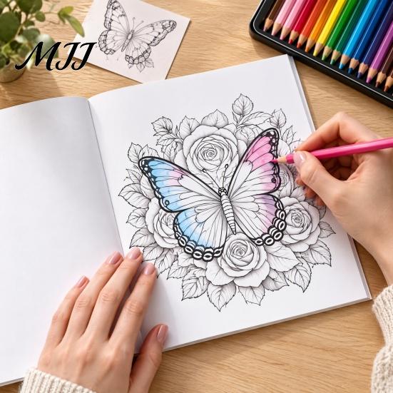 Stationery Gifts for Teens Butterfly Coloring Book Adults And Kids, Compact Size with Artistic Stress Relief Tools Thick Cotton Pulp Paper,