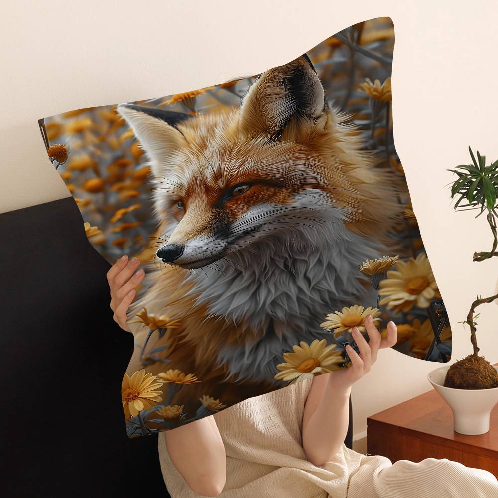 Anime Fox Printed Cushion Cover Inches Farmhouse Decor Home Throw Pillow Covers for Couch Decorations