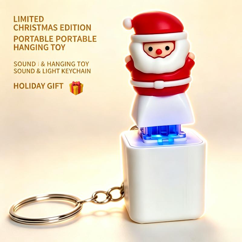 Santa Claus Fidget Toy Keychain Battery Type With Sound & Led Lights Keyboard Clicker Stress Relief Christmas Gifts
