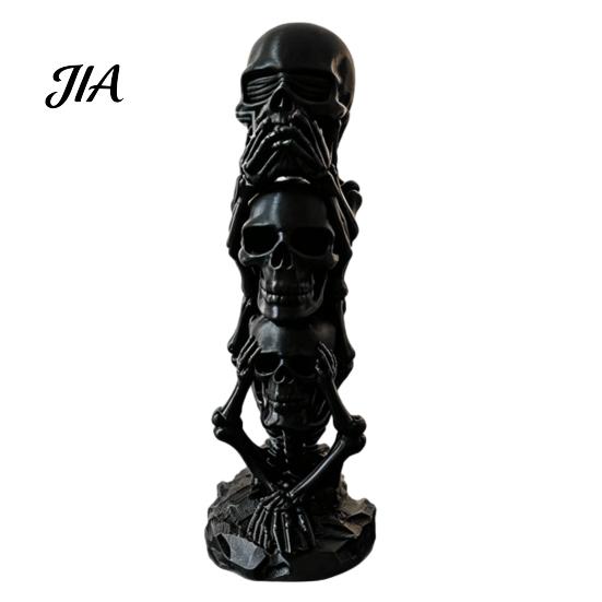 Skull Figurine Decor Triple Stacked Skulls Figurine, Spooky See Hear Speak No Evil Skeleton Head Three Wise Skeletons Statue Statue, 3D Printed Gothic