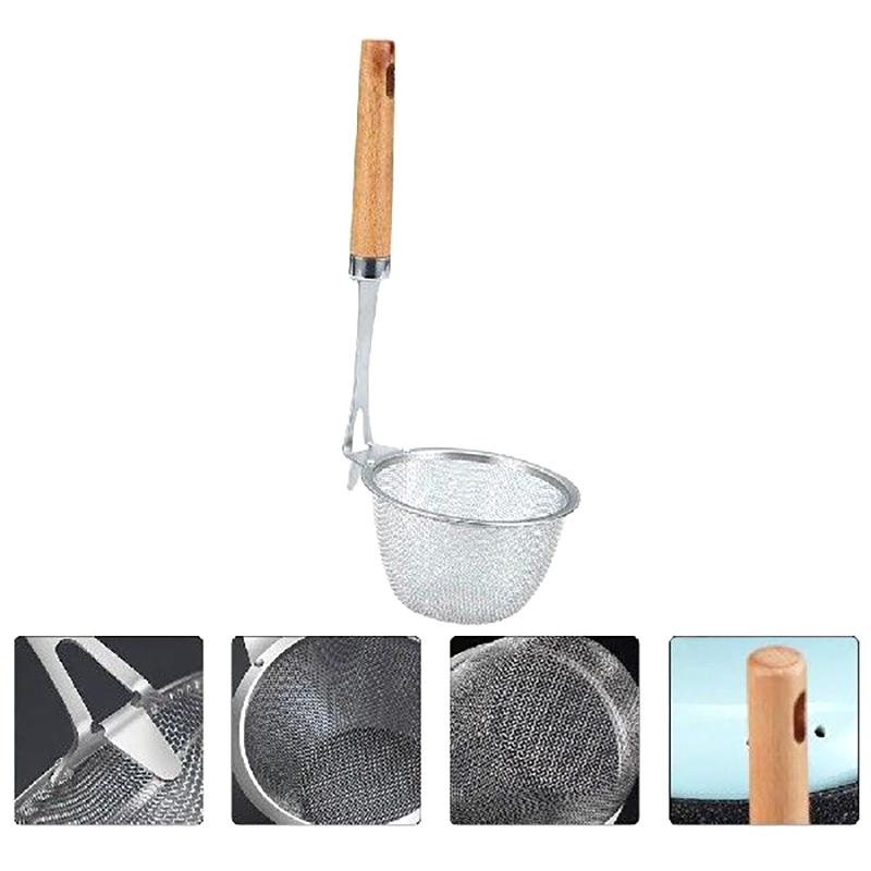 Stainless Steel Hot Pot Colander Noodle Deep Drainer Frying Basket Sink Strainer With Wood Handle For French Cooking Spoon