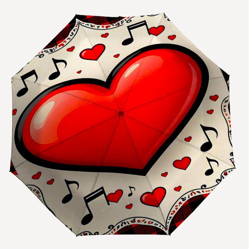 1pc Heart Music Automatic Open/Close Umbrella Compact Folding Umbrella with 8-Rib Shaft for Women/Men, Elegant Birthday1312S