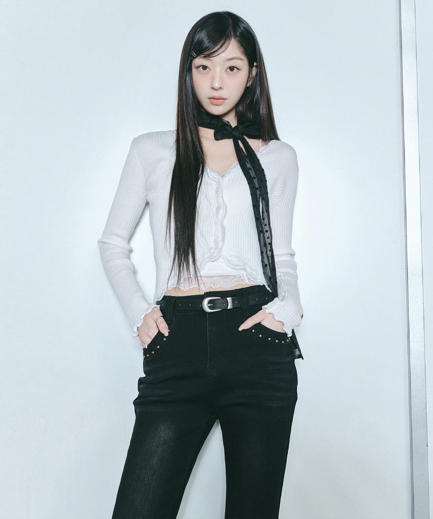 Nigaennikol Stud Bootscut Denim Pants_Black
