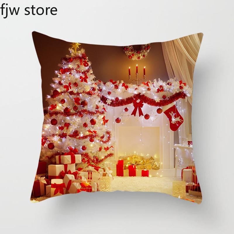 Weihnachten Neujahr Dekorative Kissenhülle Baum Kamin Druck Überwurf Sofa Stuhl Kissen Heimdeko