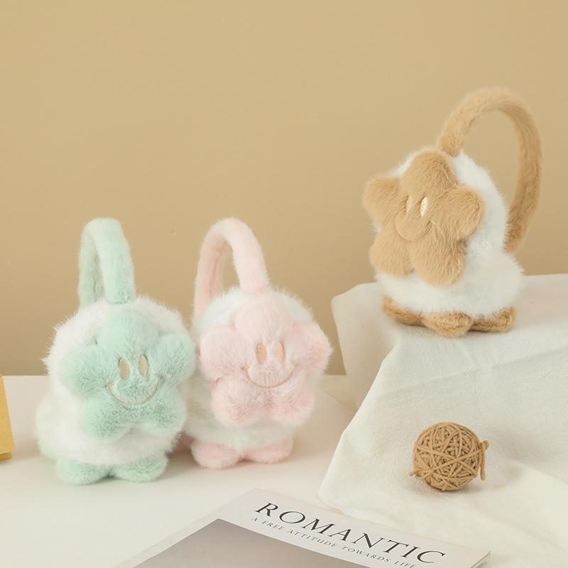 Smiley Star Earmuffs, Plush Winter Ear Warmers with Cute Face, Soft Thickened Ear Muffs for Students Cycling Outdoor