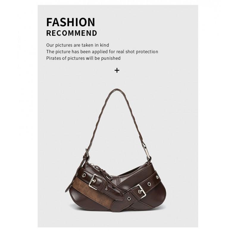 ZR Fashionable Niche Retro Brown Black Hot Girl Armpit Bag One-shoulder Women's Belt Decorative French Stick Portable