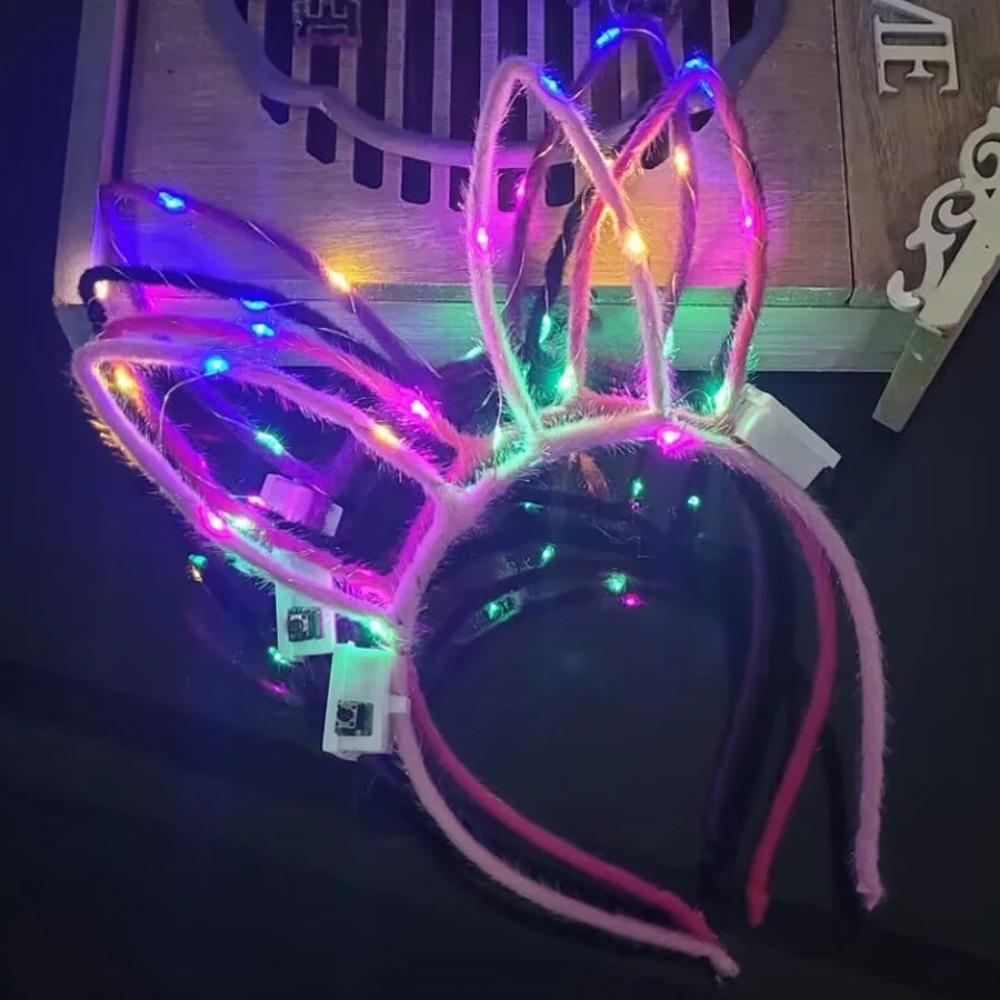 10/20/30pcs Girl Women Led Glow Cat Bunny Ear Hairband Light Up Flash Headband Glow In the Dark Birthday Wedding Party Supply