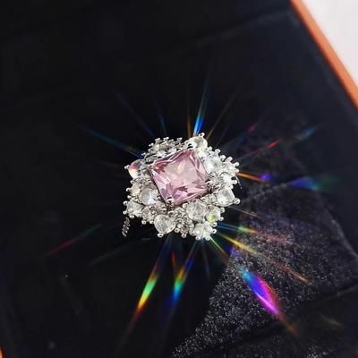 Pink Diamond Zir*****Pen Ring Women'S Light Luxury High-End Temperament Personality Full Diamond Zircon Ring