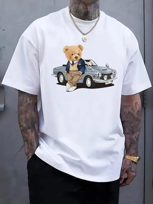 Vintage Car Bear Graphics Men's Summer T-Shirt Casual O-neck Short-sleeved Tee Tops TShirts Ove
