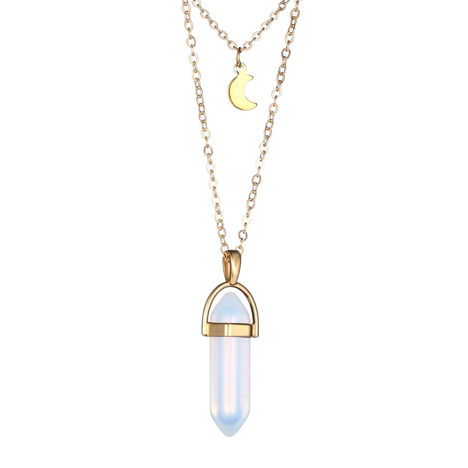 

Цепочка Женские украшения Целебные хрустальные опалы Шестиугольный кулон Кристалл Ожерелья Многослойное ожерелье Opal