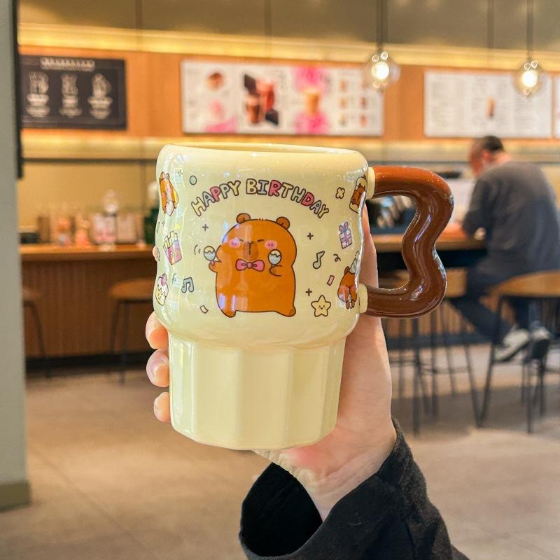 Roztomilý keramický hrnek se slámkou kapybara roztomilý dívčí hrnek na kávu praktický hrnek pro přítelkyni dárek k narozeninám