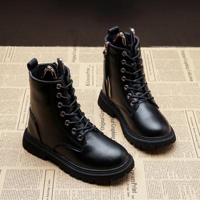 Girls' Short Boots Winter Korean Version British Style High Top Children's Martin Boots with Plush Little Girls' Single Boots