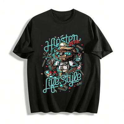 Hipster Bear Lifestyle Print Trendy Casual Short Sleeve Top Pure Cotton T-shirt